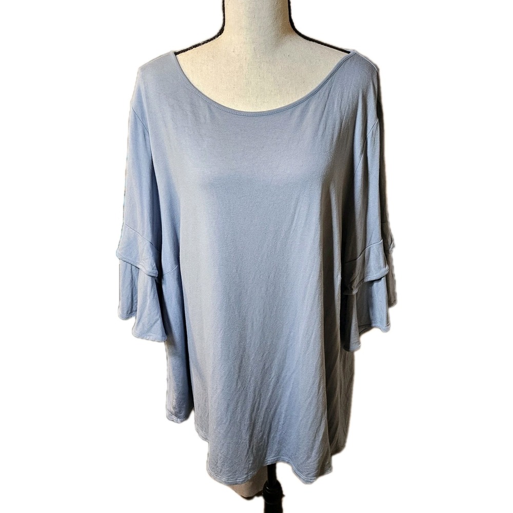 J.Jill Wearever Blue Ruffle Bell Sleeves Women's SZ 3XL Flowy,Comfort,Casual,